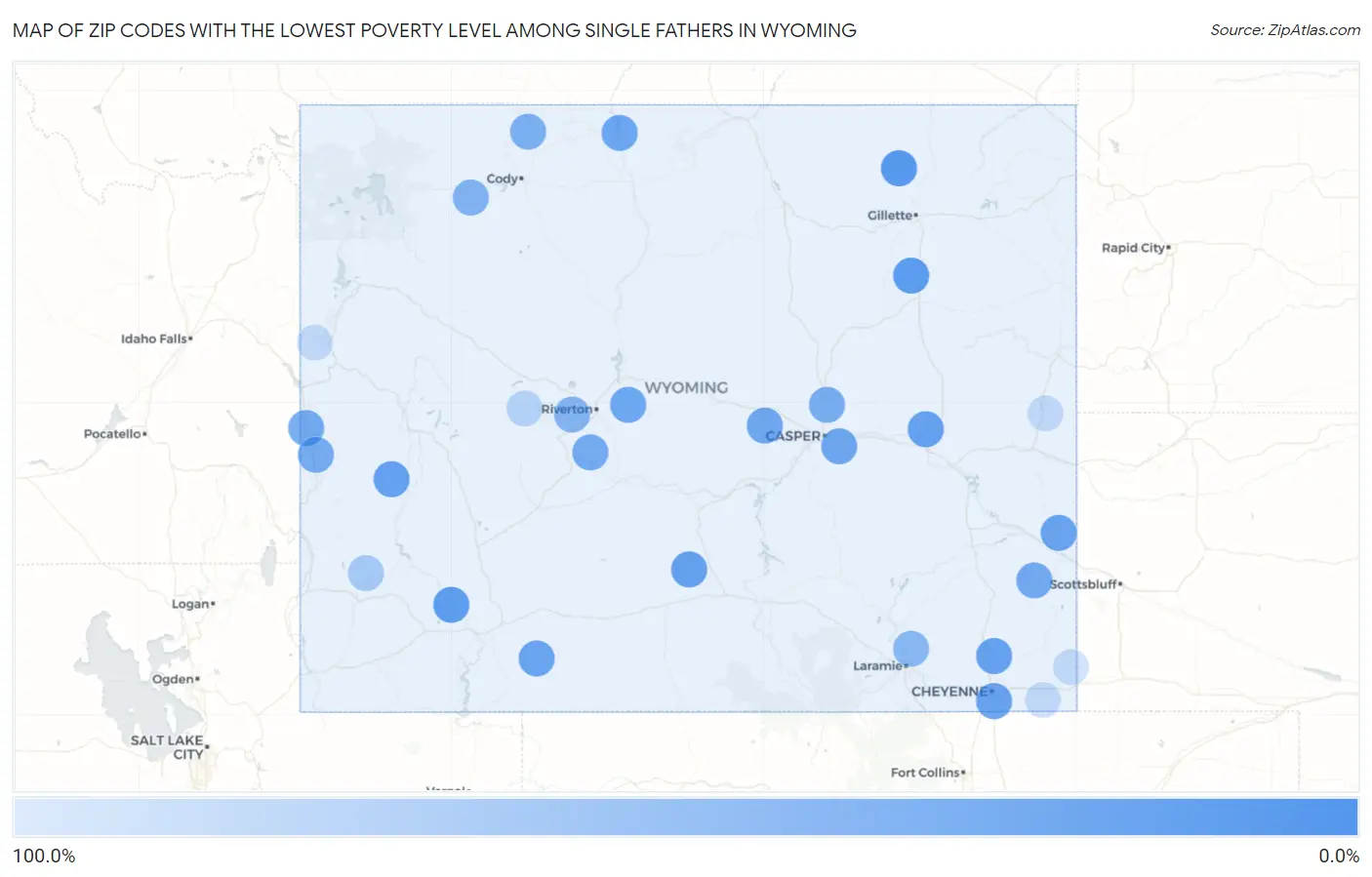 Zip Codes with the Lowest Poverty Level Among Single Fathers in Wyoming Map