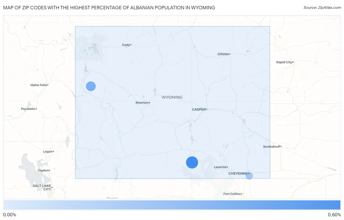 Zip Codes with the Highest Percentage of Albanian Population in Wyoming Map