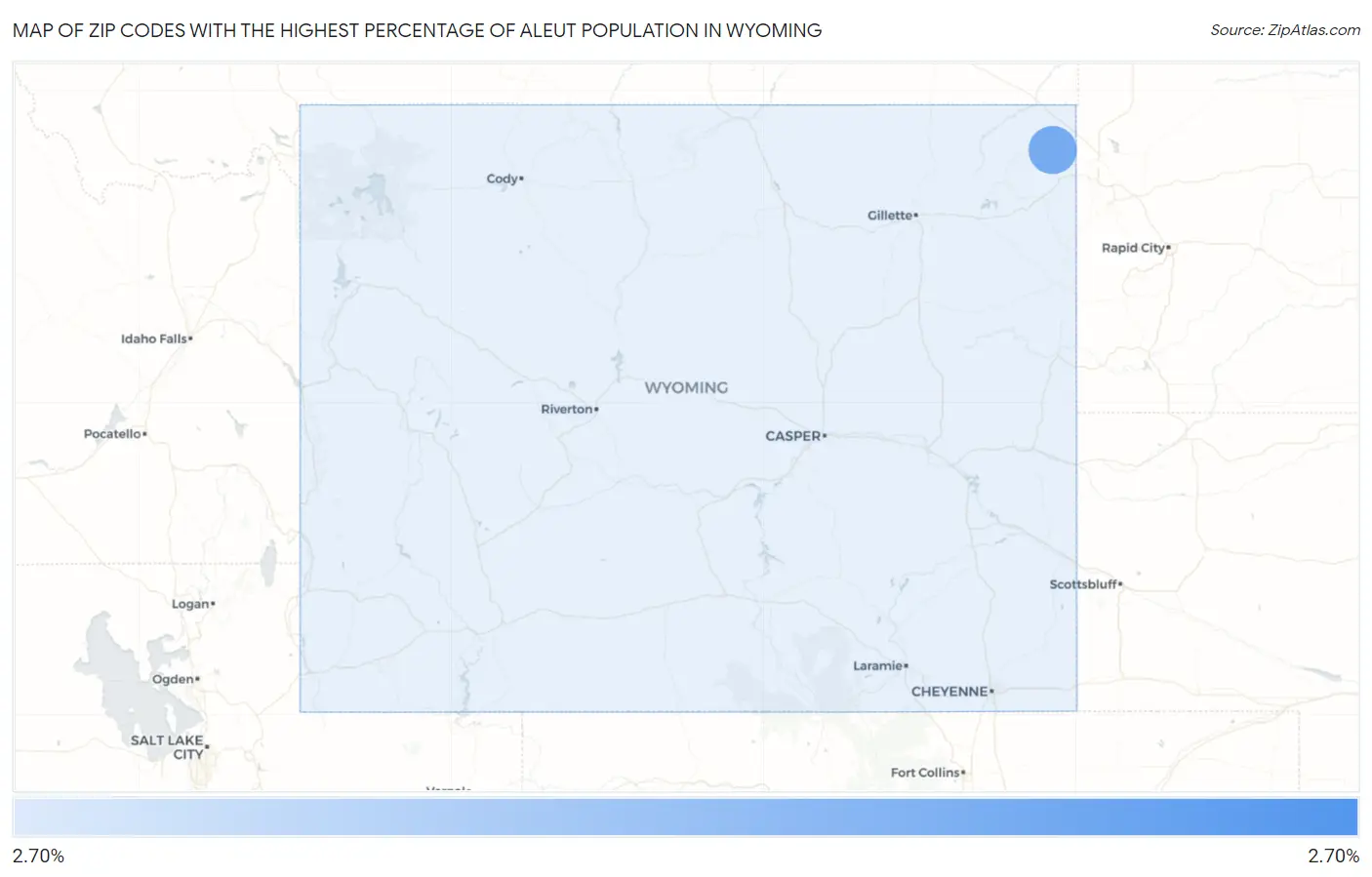 Zip Codes with the Highest Percentage of Aleut Population in Wyoming Map