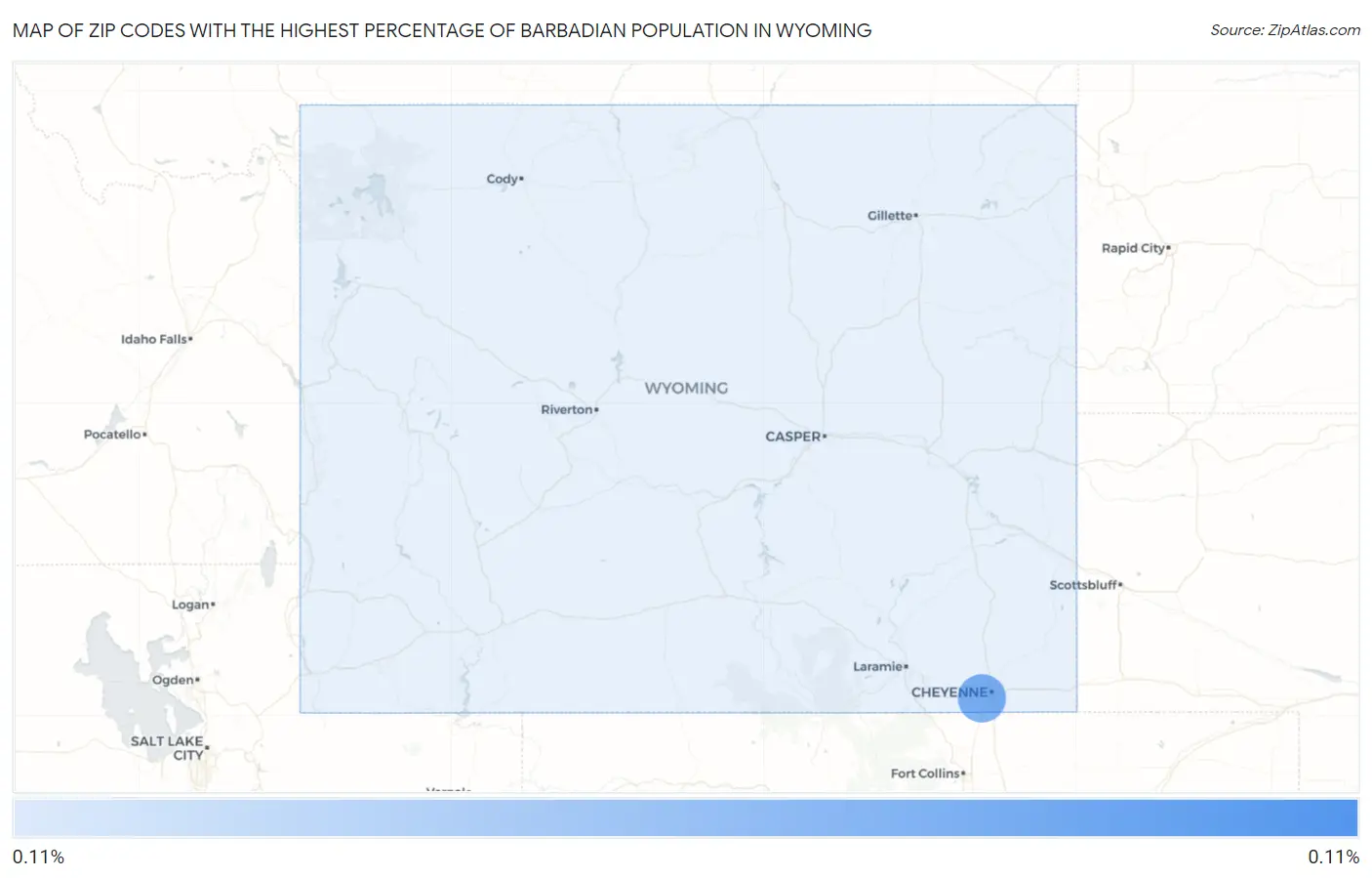 Zip Codes with the Highest Percentage of Barbadian Population in Wyoming Map