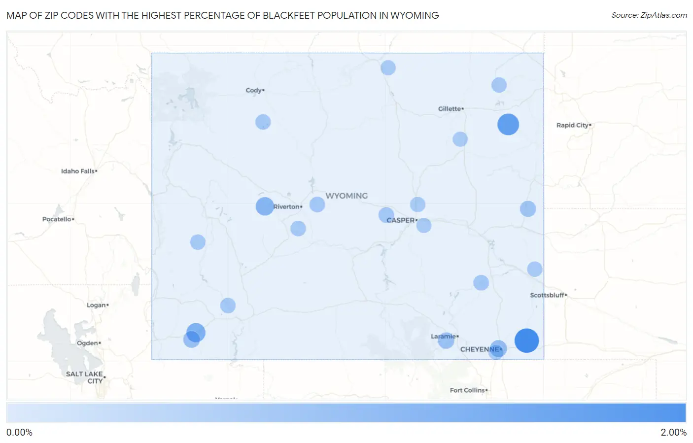 Zip Codes with the Highest Percentage of Blackfeet Population in Wyoming Map