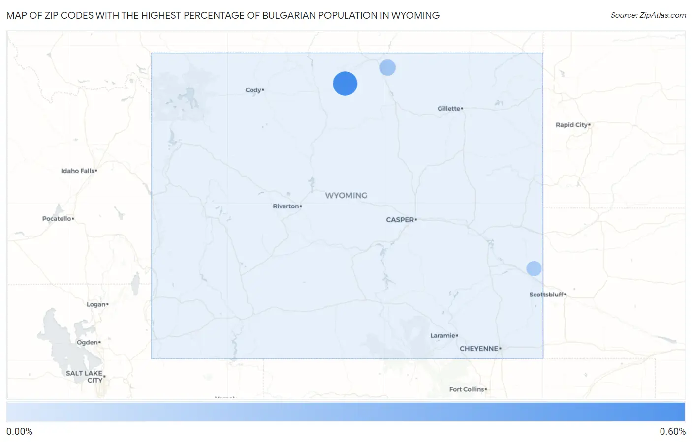 Zip Codes with the Highest Percentage of Bulgarian Population in Wyoming Map