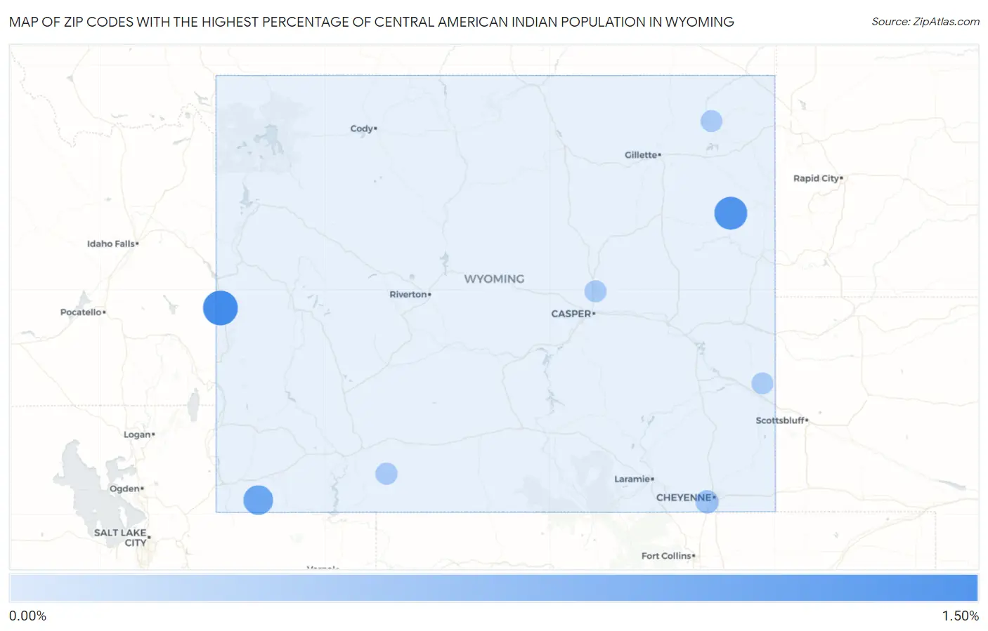 Zip Codes with the Highest Percentage of Central American Indian Population in Wyoming Map