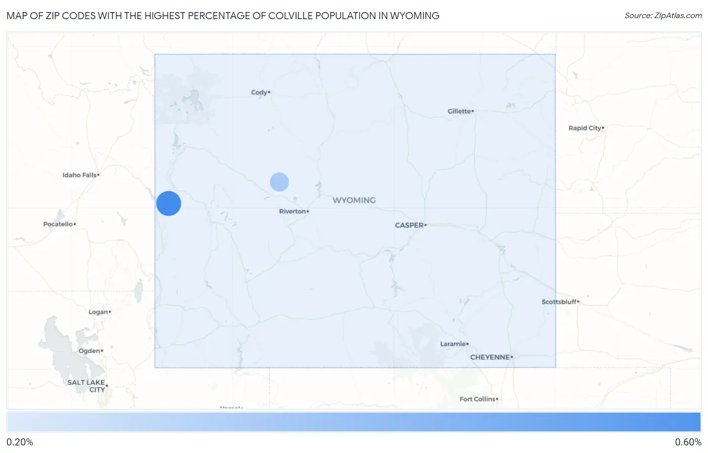 Zip Codes with the Highest Percentage of Colville Population in Wyoming Map