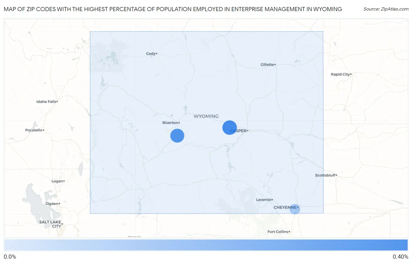 Zip Codes with the Highest Percentage of Population Employed in Enterprise Management in Wyoming Map