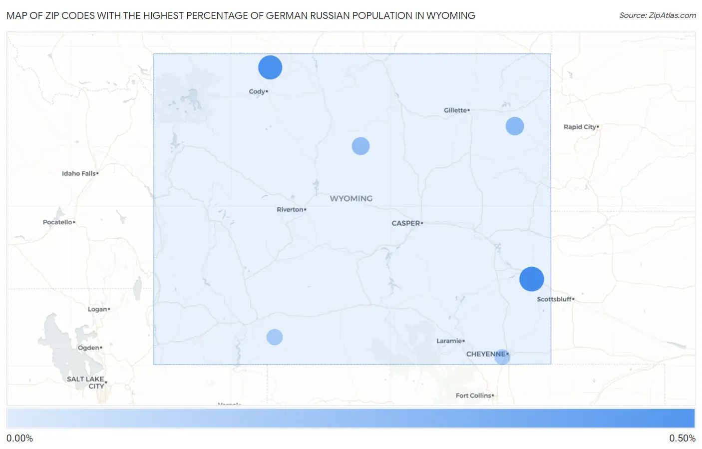 Zip Codes with the Highest Percentage of German Russian Population in Wyoming Map