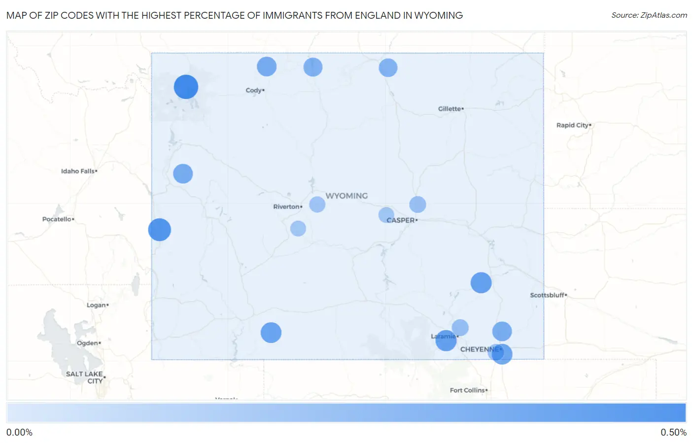 Zip Codes with the Highest Percentage of Immigrants from England in Wyoming Map