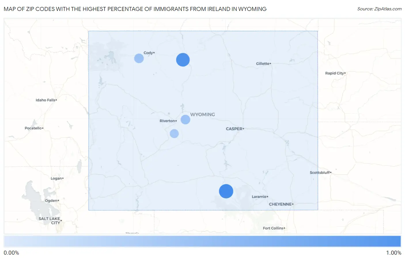 Zip Codes with the Highest Percentage of Immigrants from Ireland in Wyoming Map