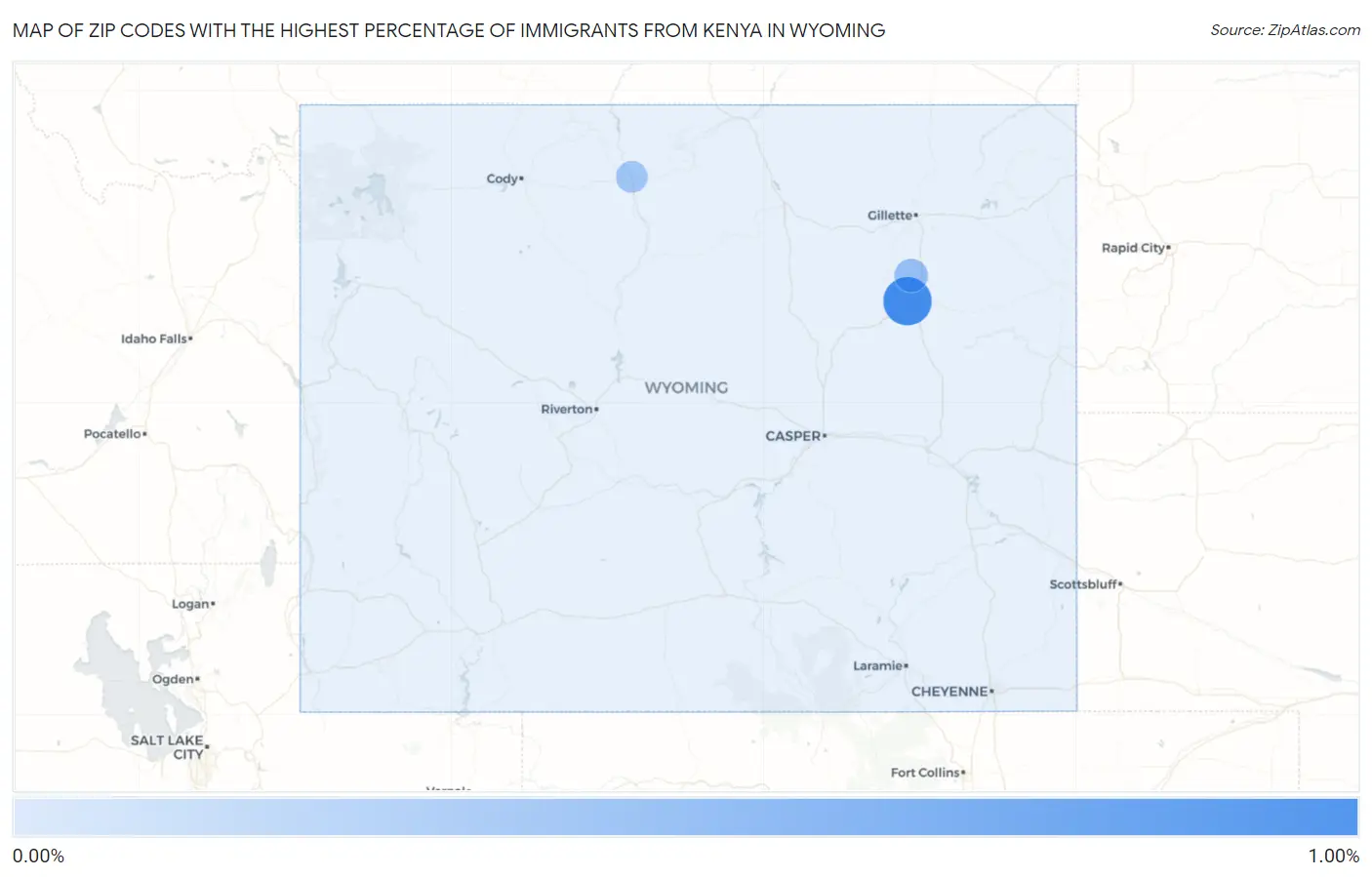 Zip Codes with the Highest Percentage of Immigrants from Kenya in Wyoming Map