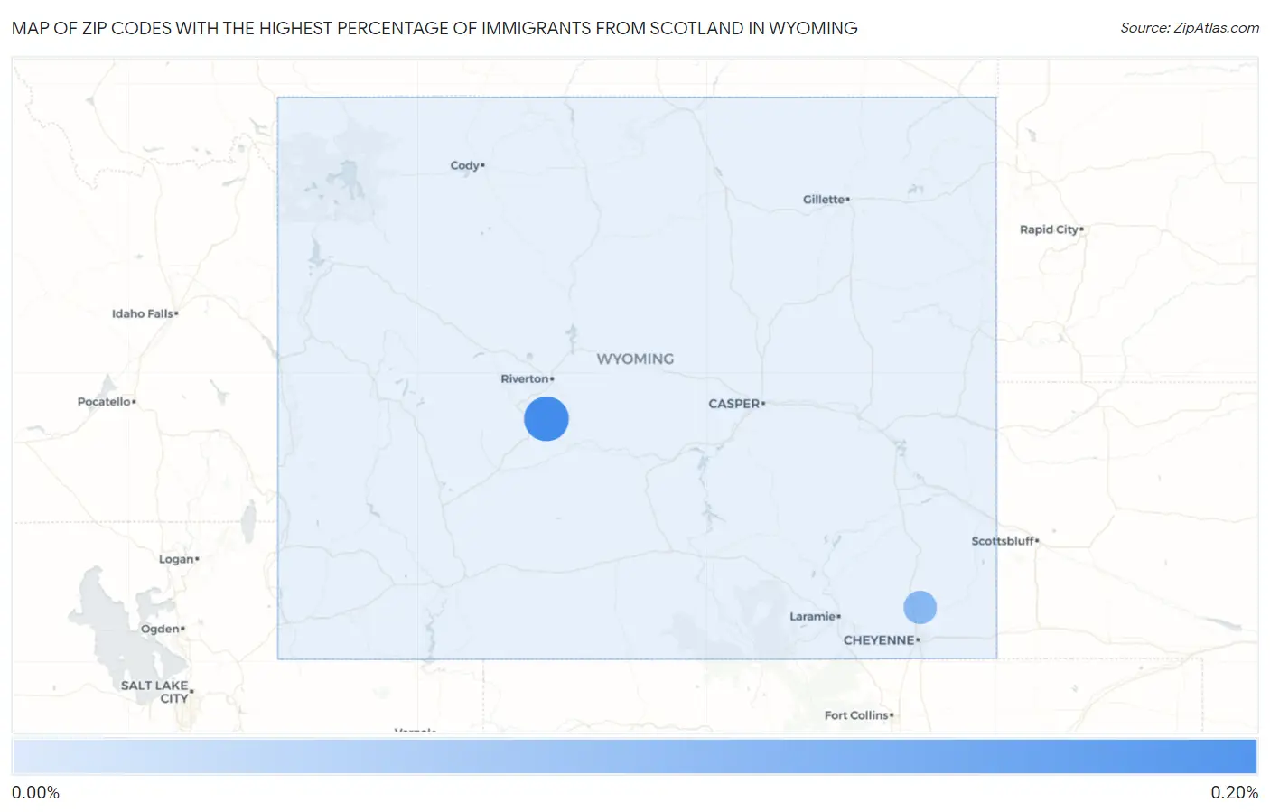 Zip Codes with the Highest Percentage of Immigrants from Scotland in Wyoming Map