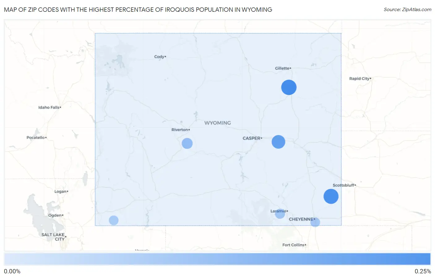 Zip Codes with the Highest Percentage of Iroquois Population in Wyoming Map