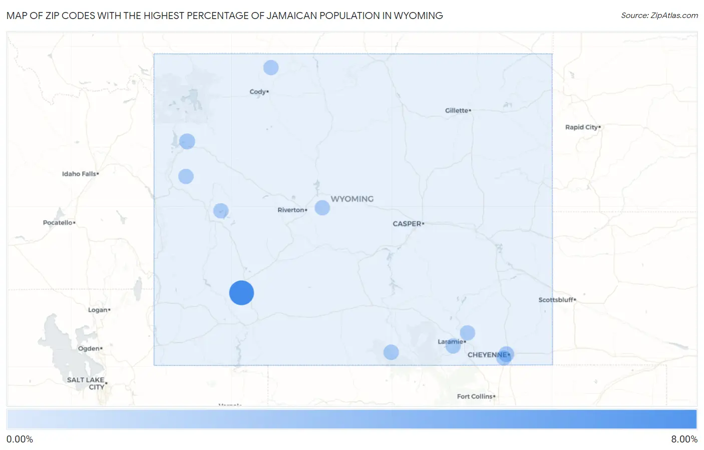Zip Codes with the Highest Percentage of Jamaican Population in Wyoming Map