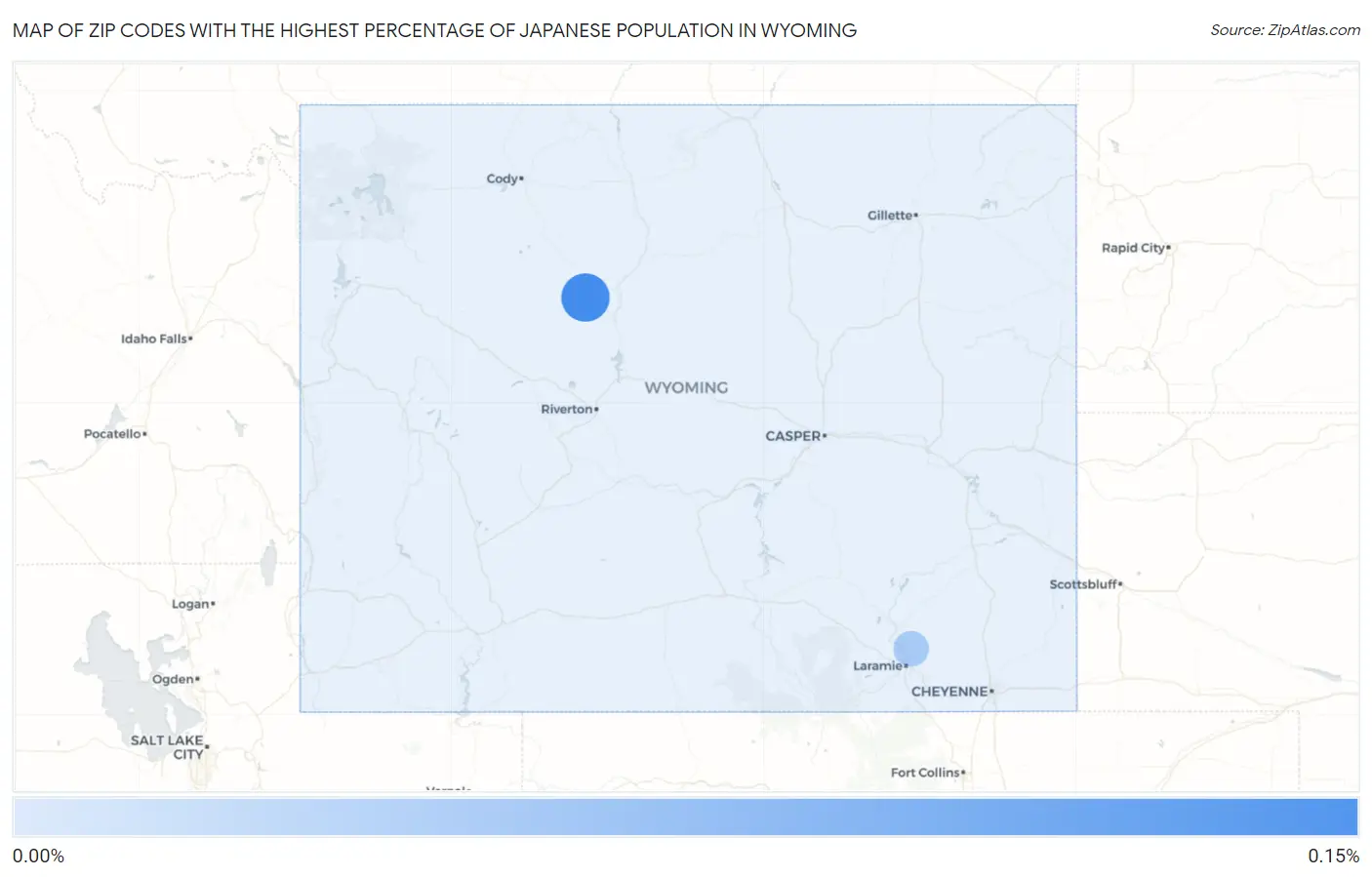 Zip Codes with the Highest Percentage of Japanese Population in Wyoming Map