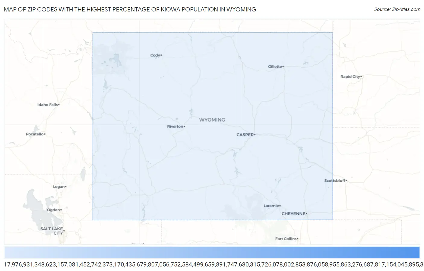 Zip Codes with the Highest Percentage of Kiowa Population in Wyoming Map