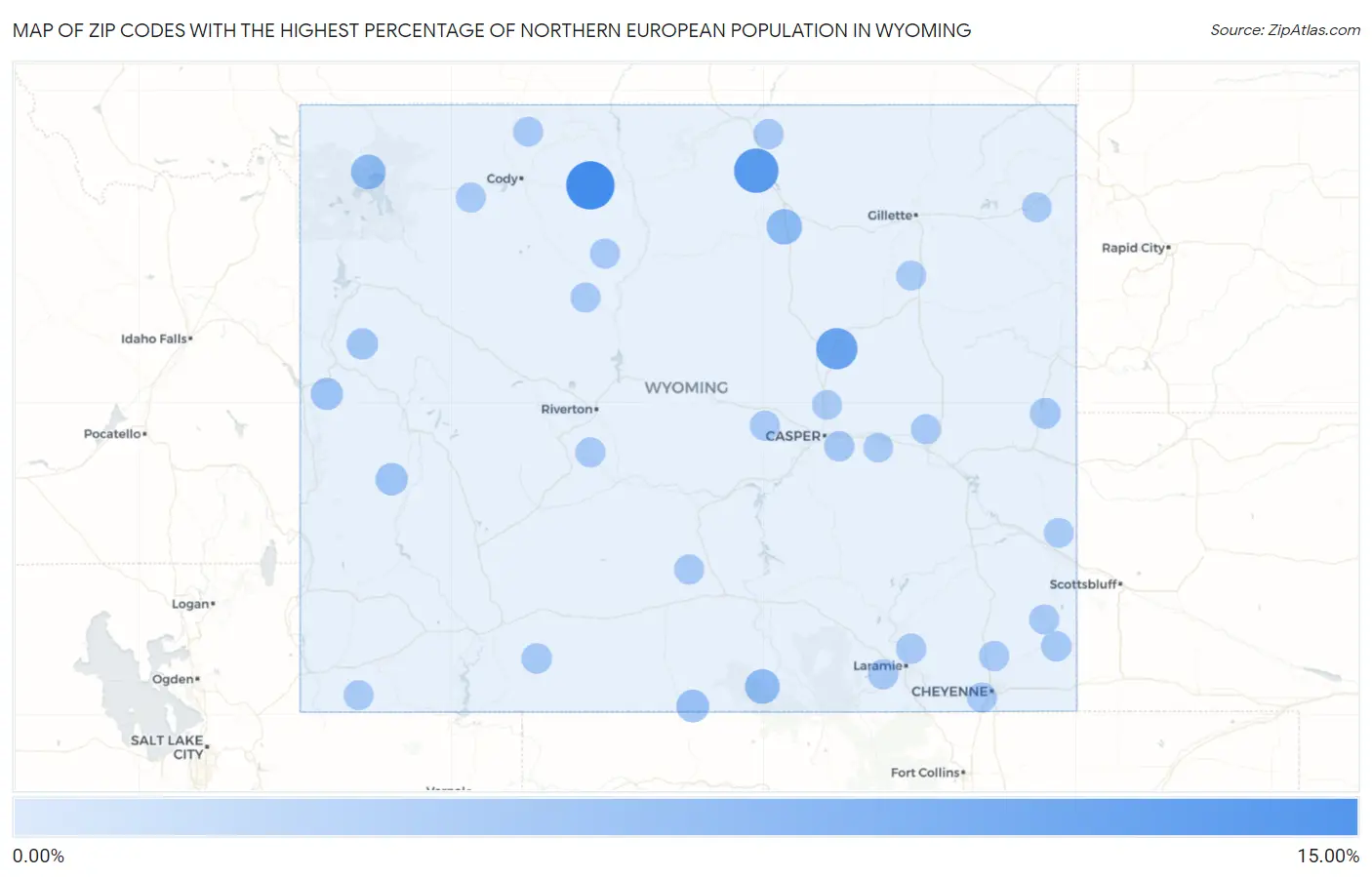 Zip Codes with the Highest Percentage of Northern European Population in Wyoming Map