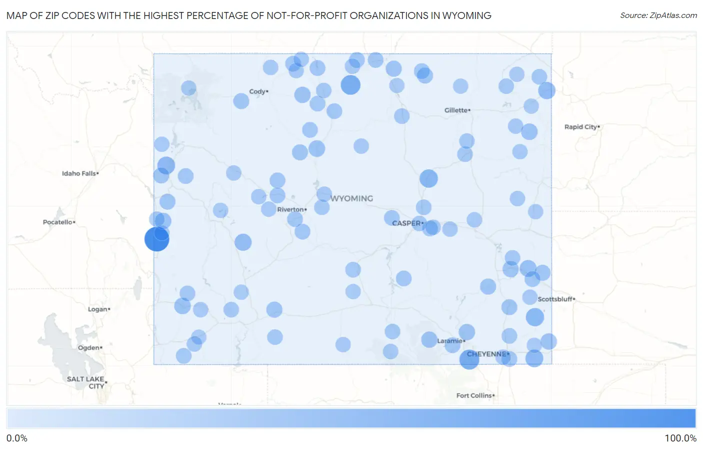 Zip Codes with the Highest Percentage of Not-for-profit Organizations in Wyoming Map