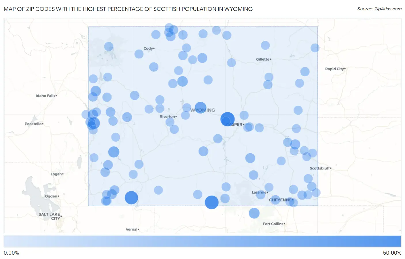 Zip Codes with the Highest Percentage of Scottish Population in Wyoming Map