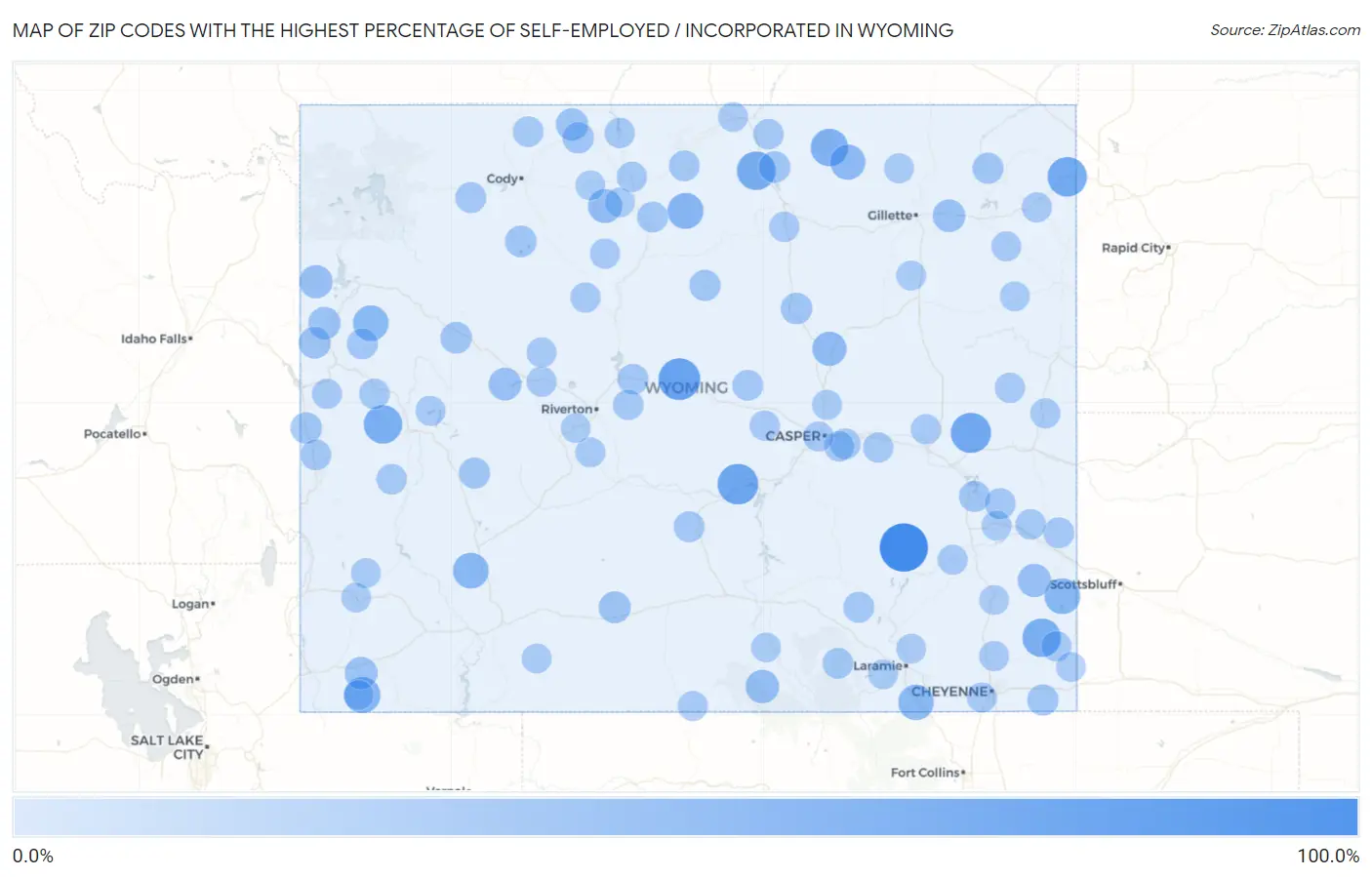 Zip Codes with the Highest Percentage of Self-Employed / Incorporated in Wyoming Map