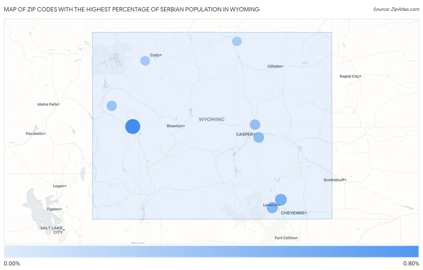 Zip Codes with the Highest Percentage of Serbian Population in Wyoming Map