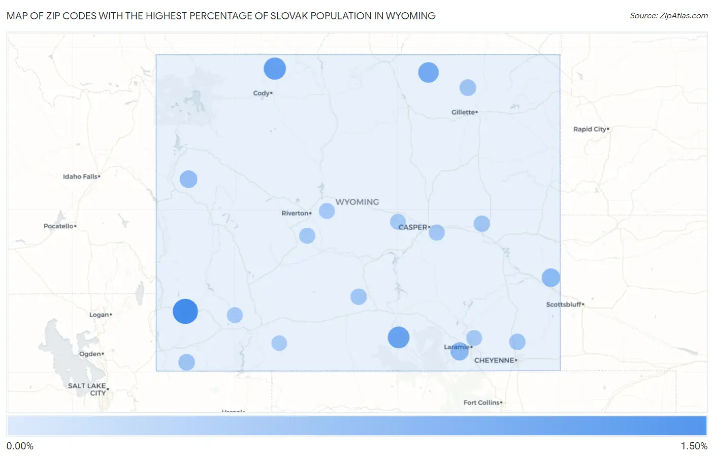 Zip Codes with the Highest Percentage of Slovak Population in Wyoming Map