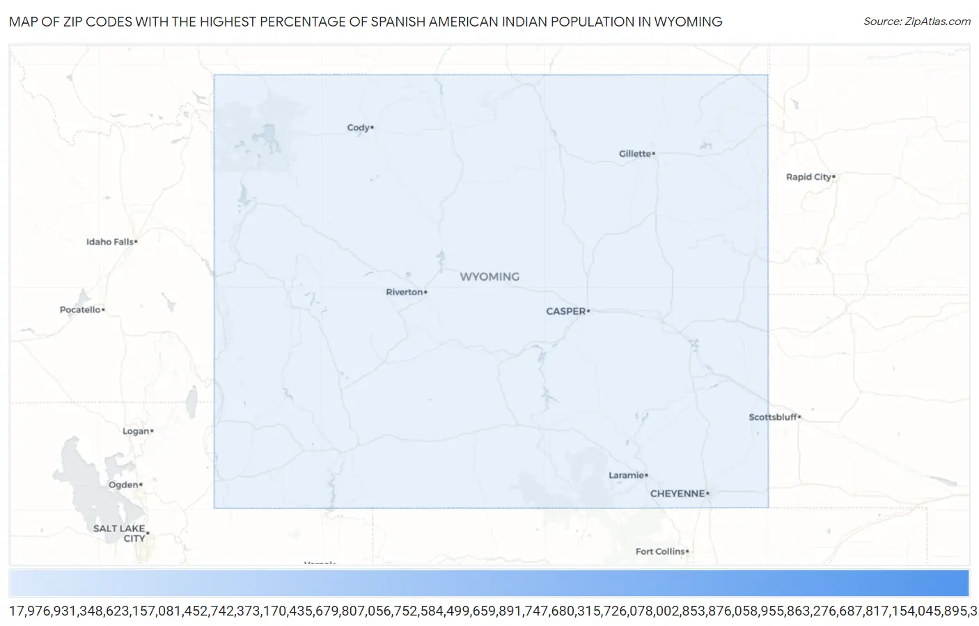 Zip Codes with the Highest Percentage of Spanish American Indian Population in Wyoming Map