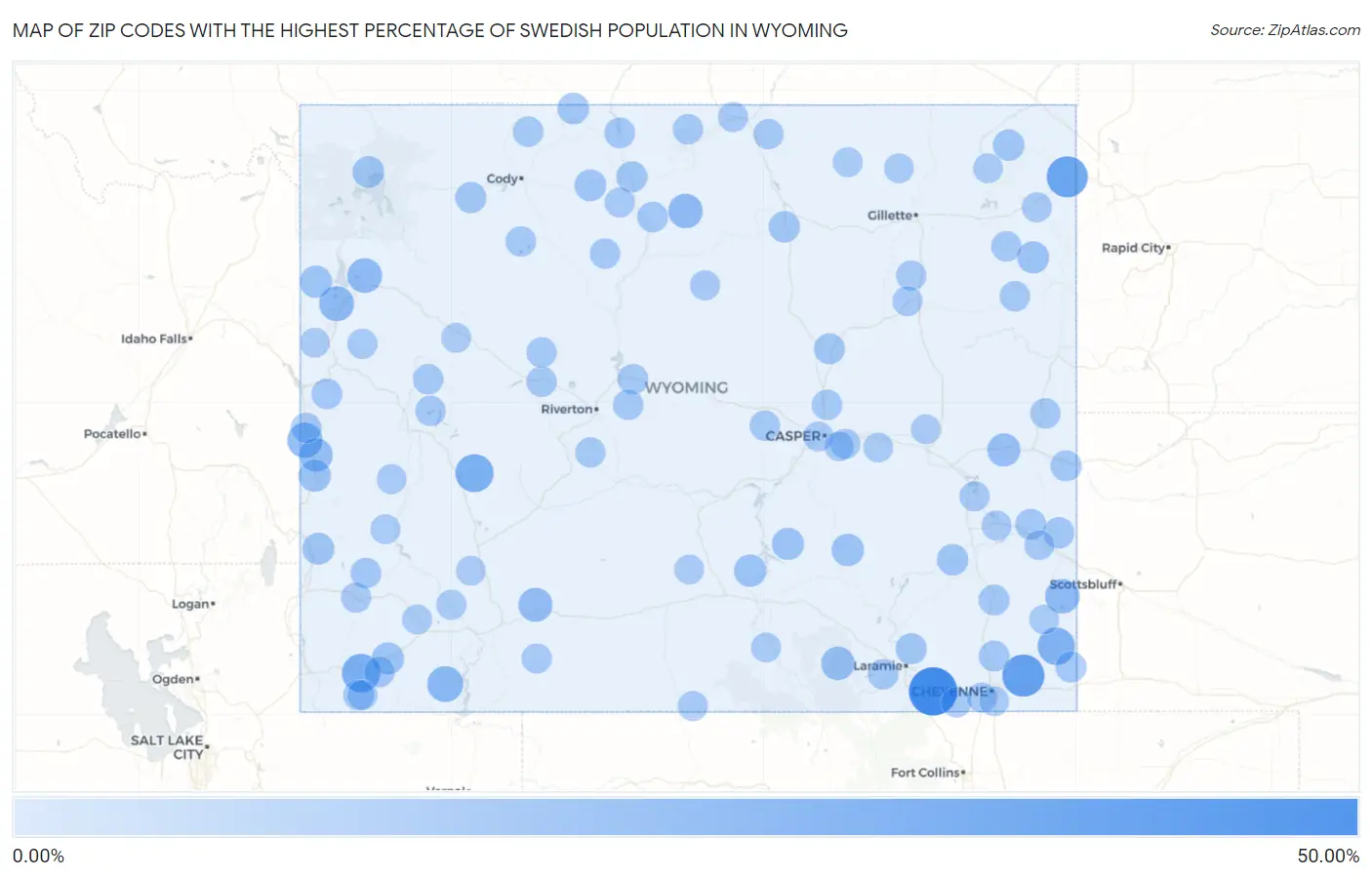 Zip Codes with the Highest Percentage of Swedish Population in Wyoming Map