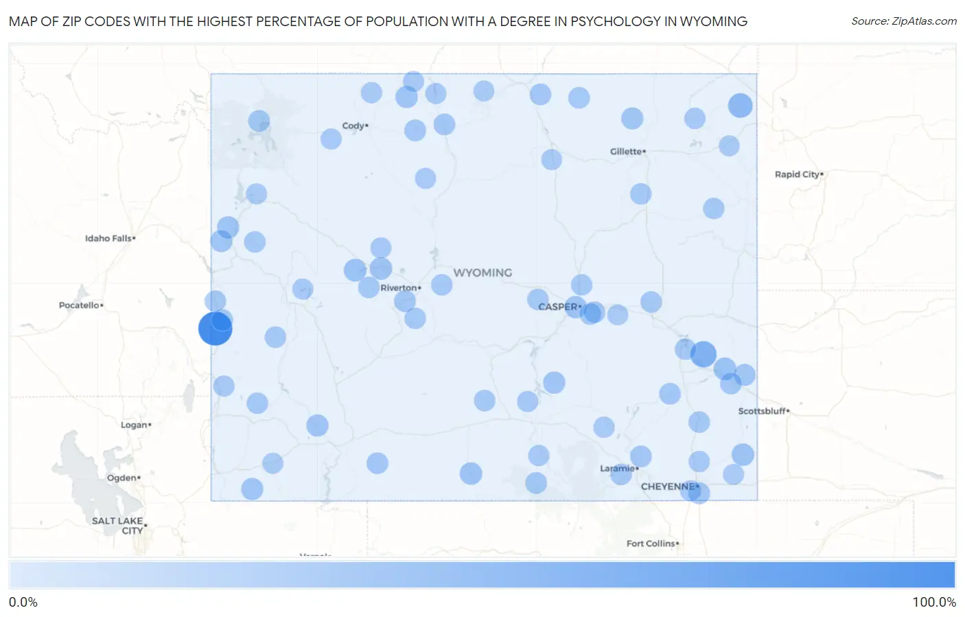 Zip Codes with the Highest Percentage of Population with a Degree in Psychology in Wyoming Map
