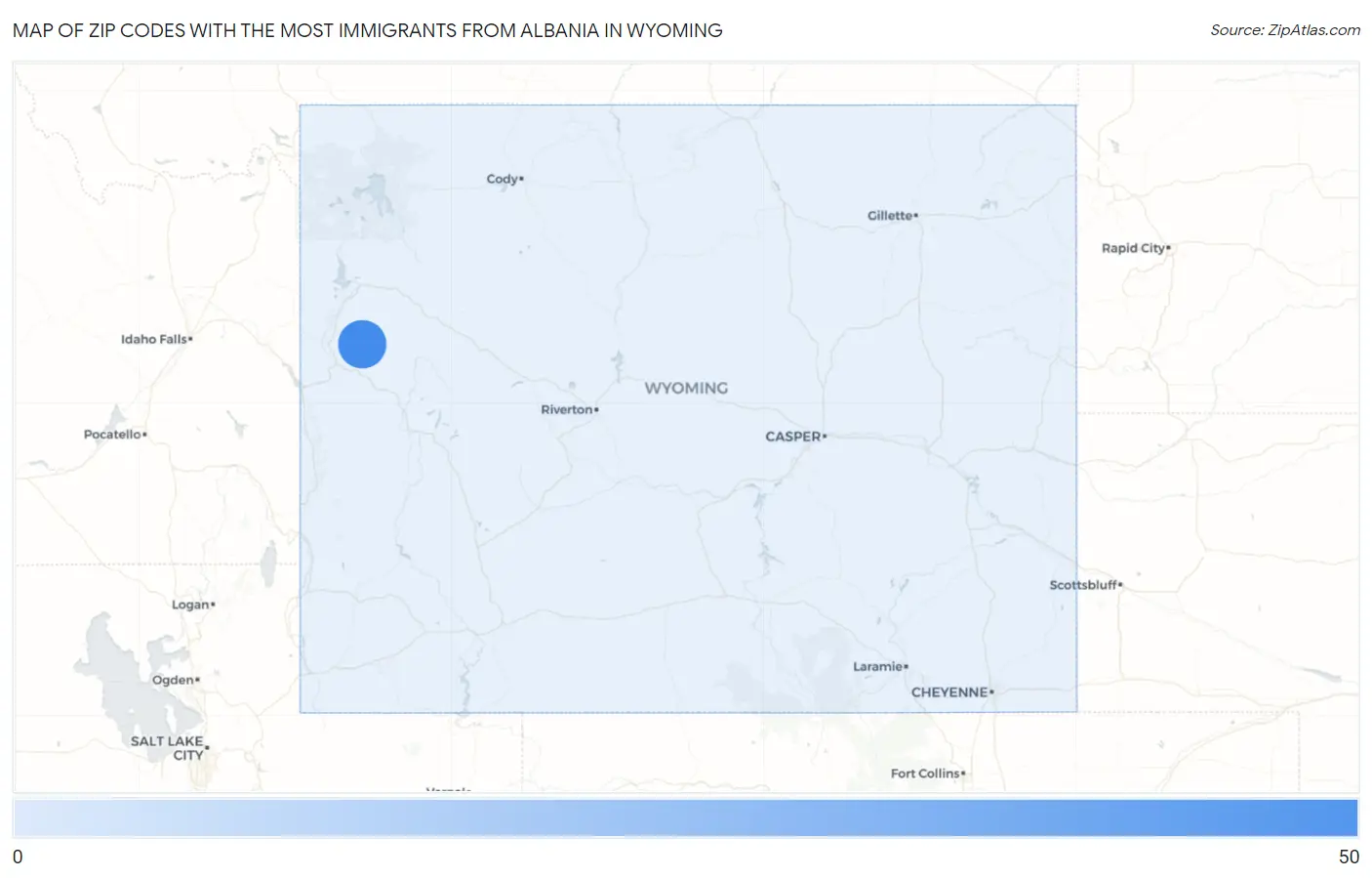 Zip Codes with the Most Immigrants from Albania in Wyoming Map