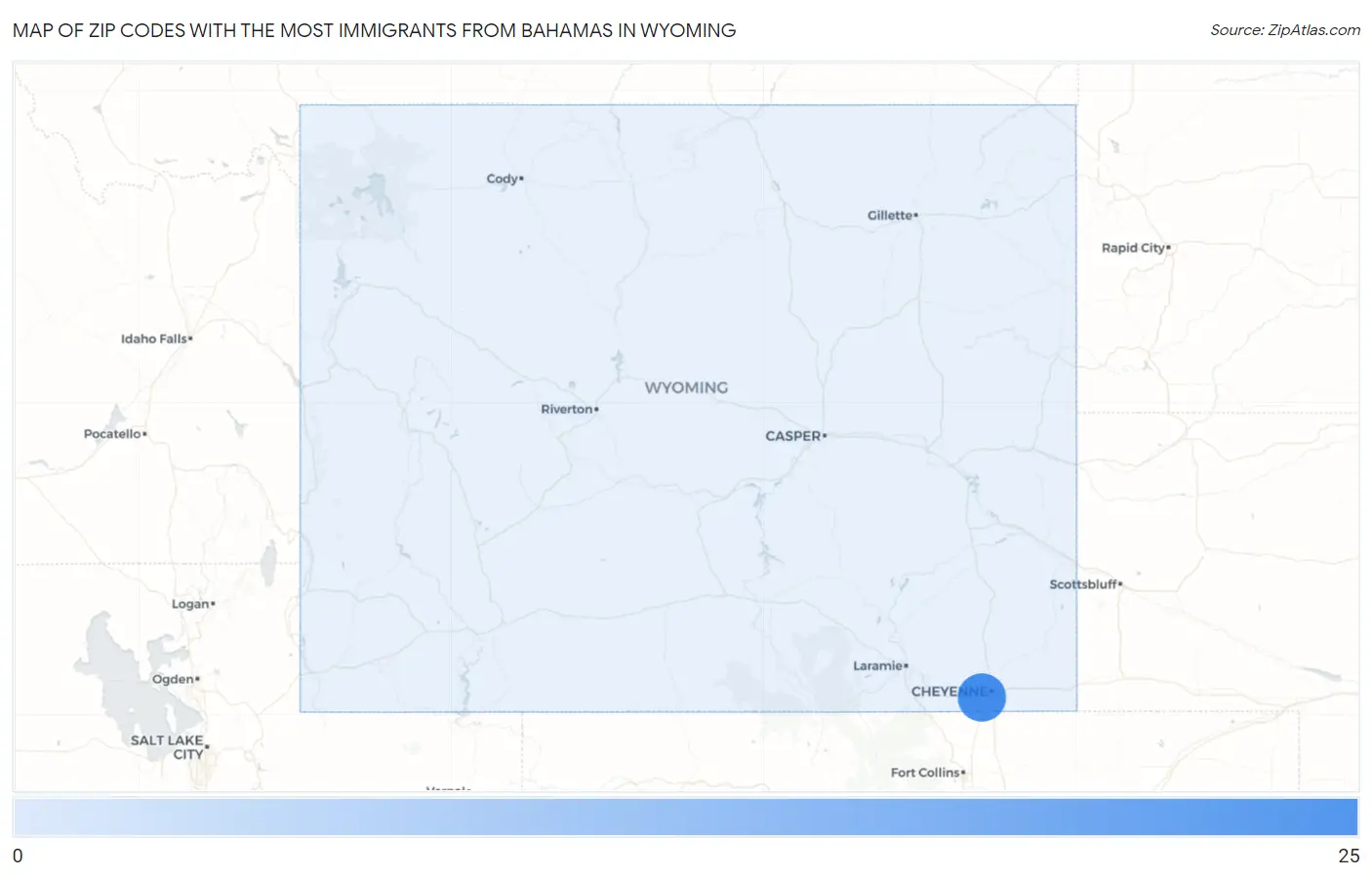 Zip Codes with the Most Immigrants from Bahamas in Wyoming Map