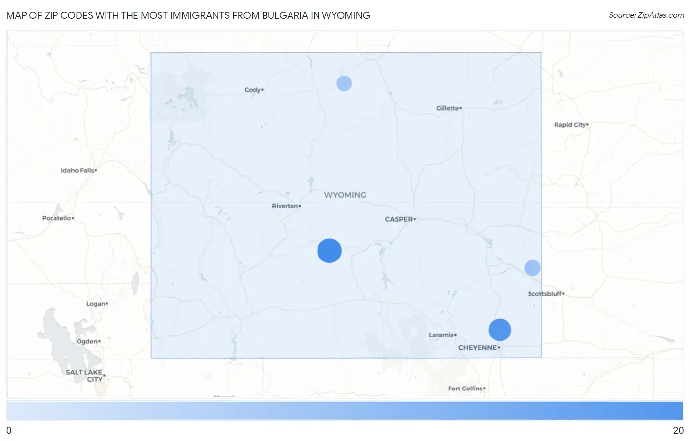 Zip Codes with the Most Immigrants from Bulgaria in Wyoming Map