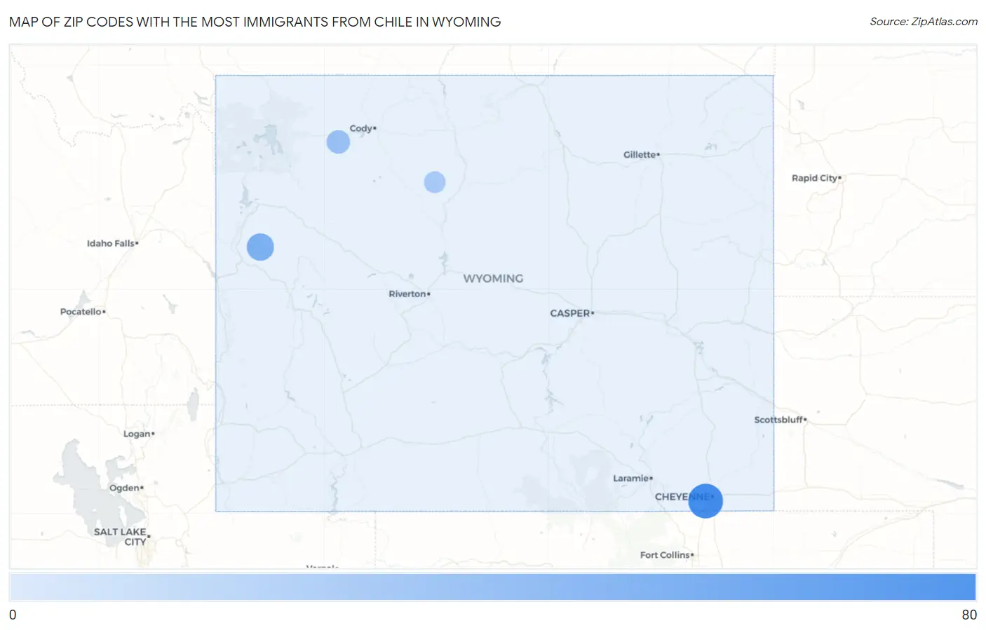 Zip Codes with the Most Immigrants from Chile in Wyoming Map