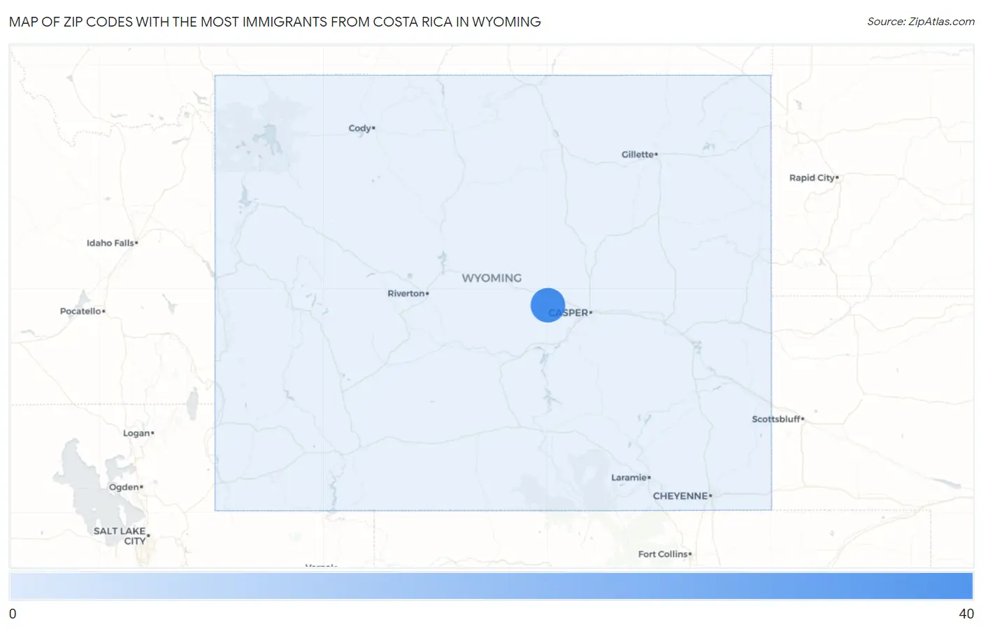Zip Codes with the Most Immigrants from Costa Rica in Wyoming Map