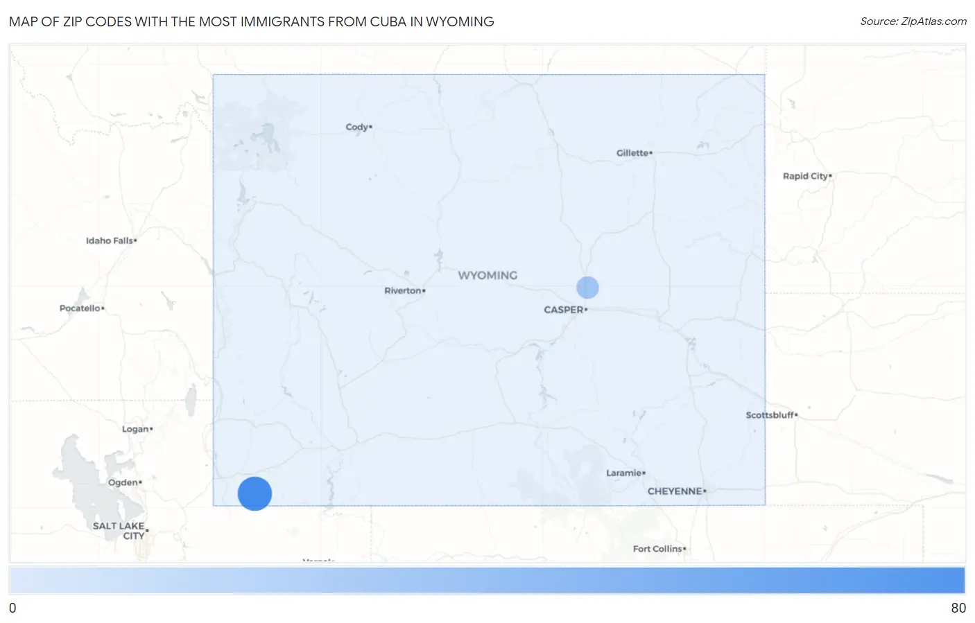 Zip Codes with the Most Immigrants from Cuba in Wyoming Map