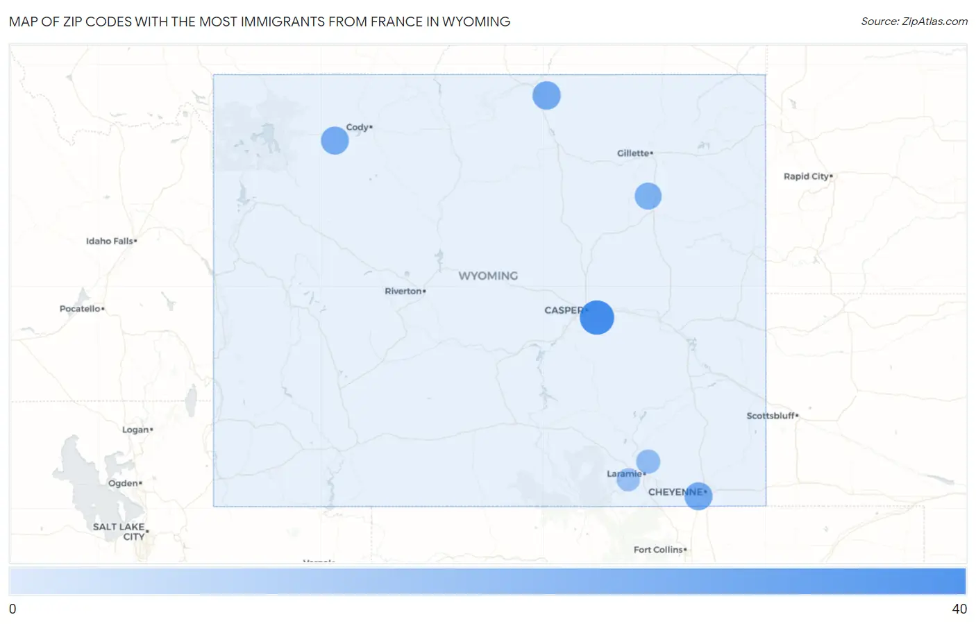 Zip Codes with the Most Immigrants from France in Wyoming Map