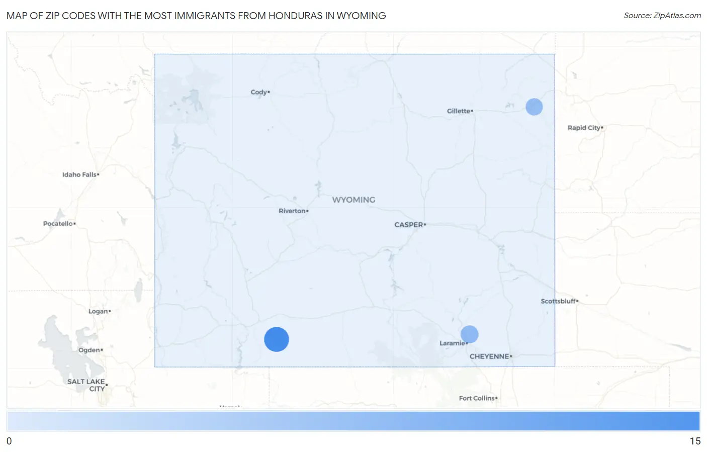 Zip Codes with the Most Immigrants from Honduras in Wyoming Map