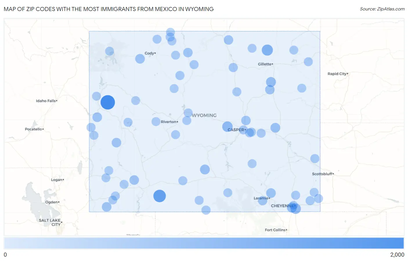 Zip Codes with the Most Immigrants from Mexico in Wyoming Map