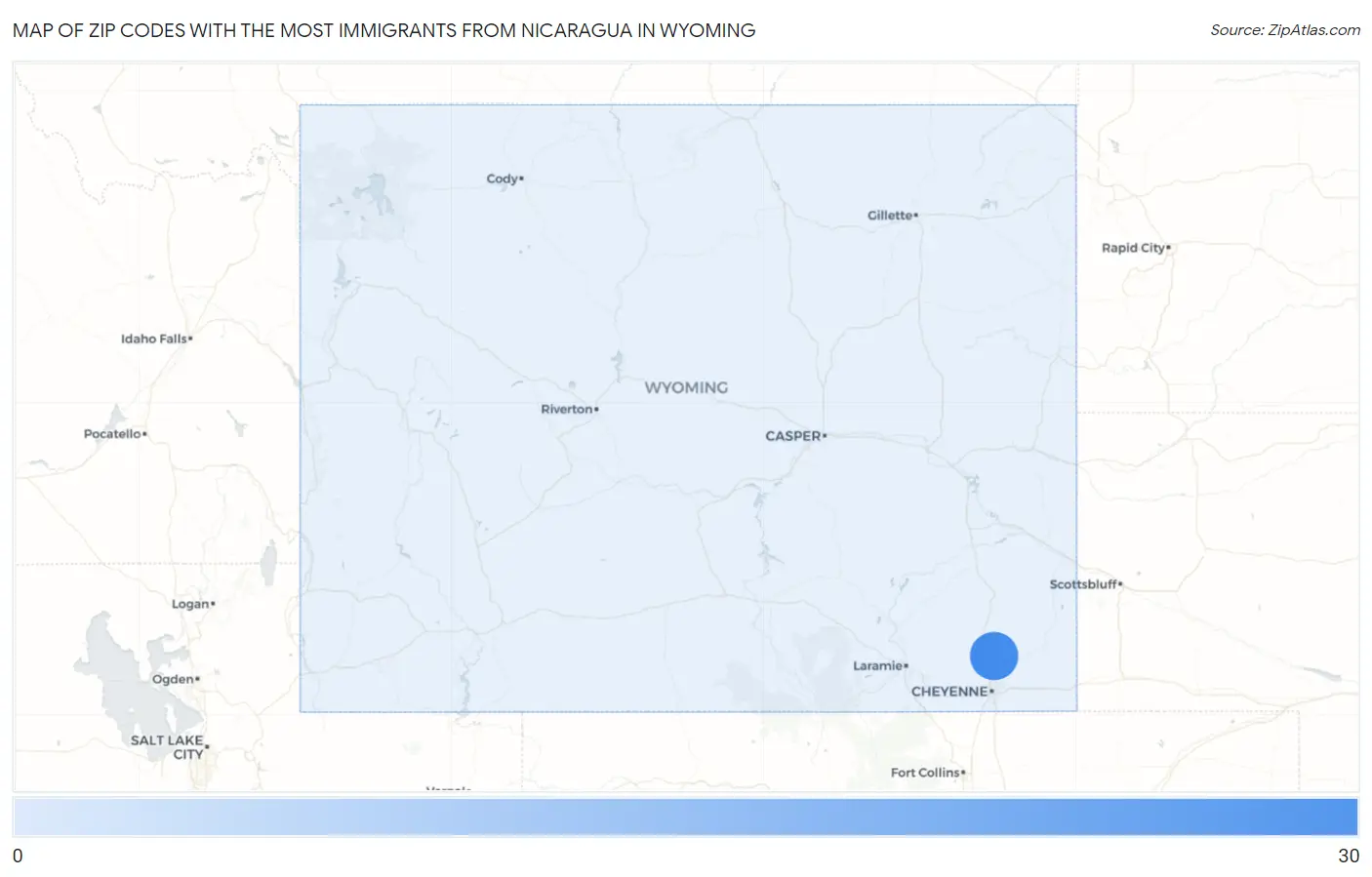 Zip Codes with the Most Immigrants from Nicaragua in Wyoming Map