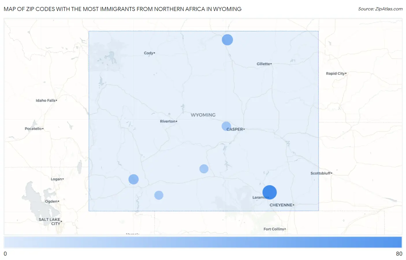 Zip Codes with the Most Immigrants from Northern Africa in Wyoming Map