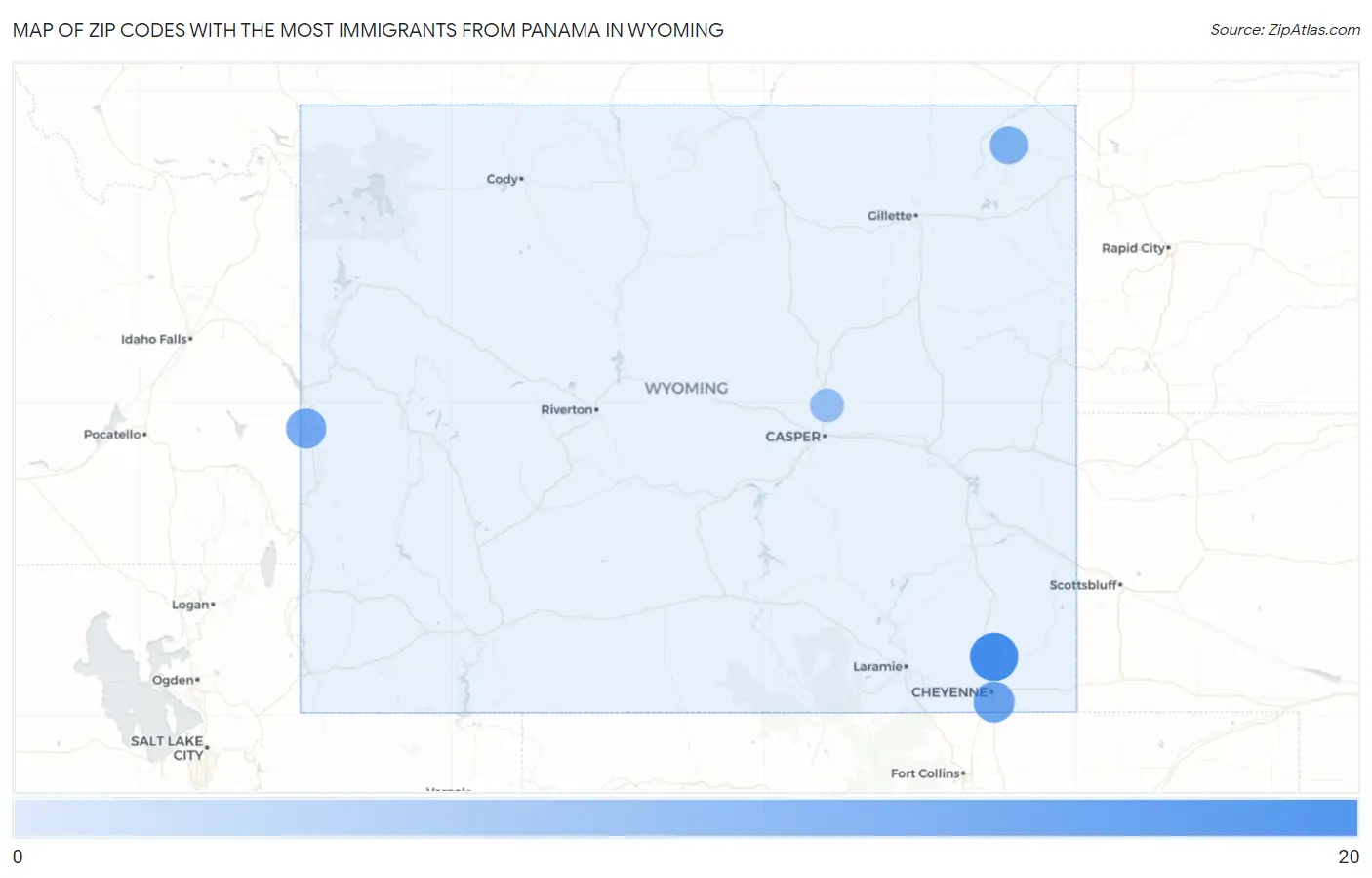 Zip Codes with the Most Immigrants from Panama in Wyoming Map