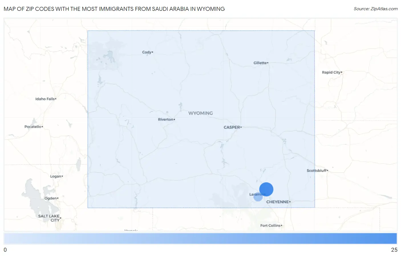 Zip Codes with the Most Immigrants from Saudi Arabia in Wyoming Map