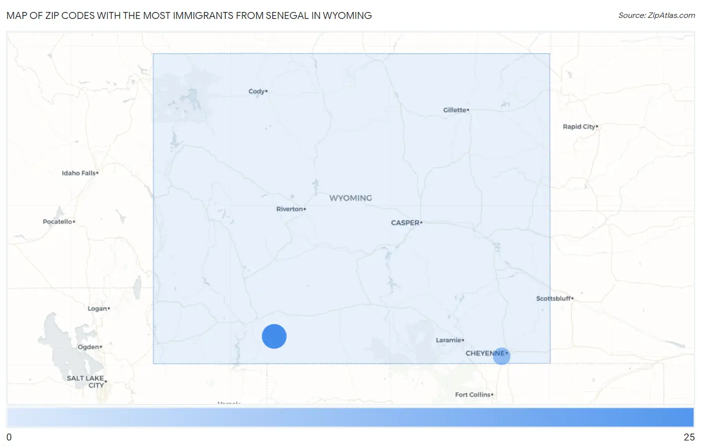 Zip Codes with the Most Immigrants from Senegal in Wyoming Map