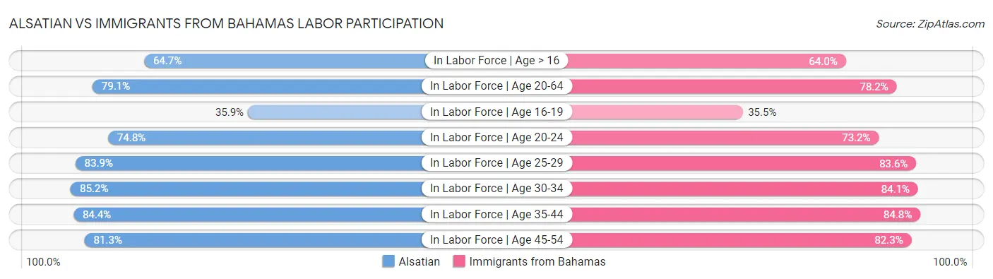Alsatian vs Immigrants from Bahamas Labor Participation