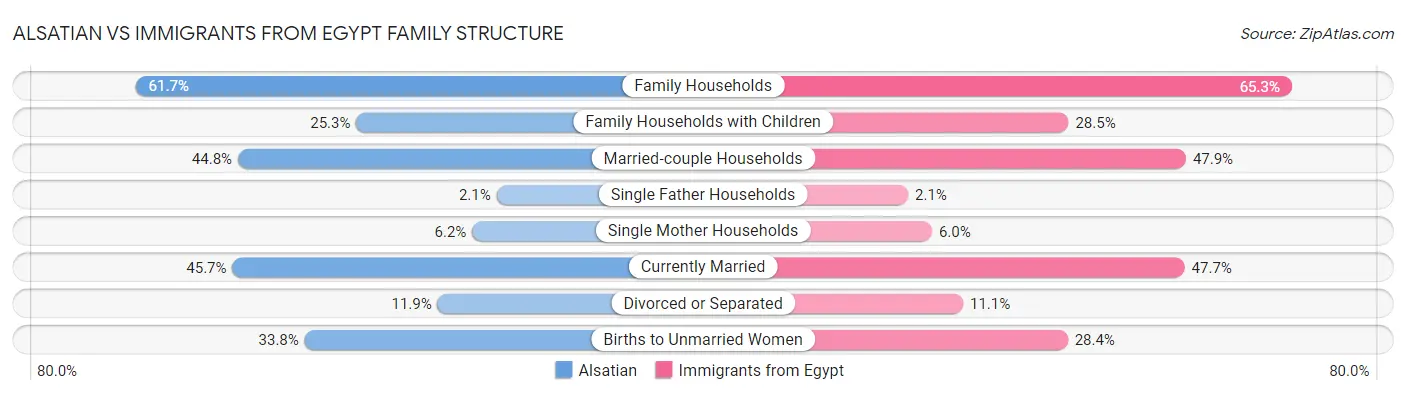 Alsatian vs Immigrants from Egypt Family Structure