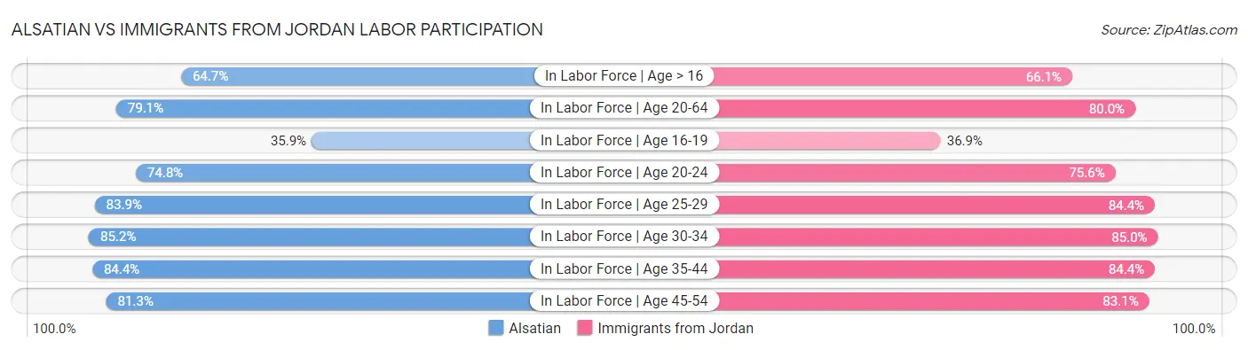 Alsatian vs Immigrants from Jordan Labor Participation