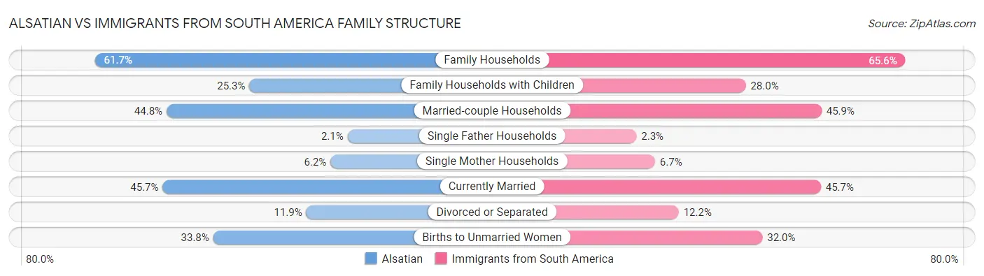 Alsatian vs Immigrants from South America Family Structure