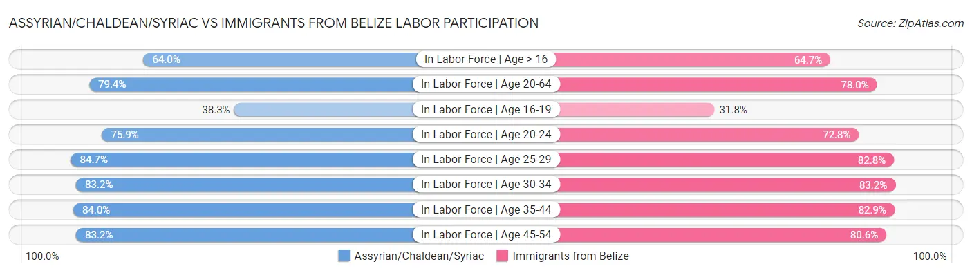 Assyrian/Chaldean/Syriac vs Immigrants from Belize Labor Participation