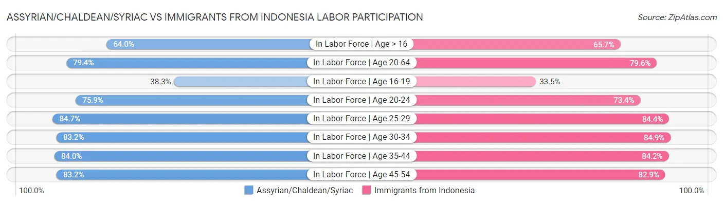 Assyrian/Chaldean/Syriac vs Immigrants from Indonesia Labor Participation