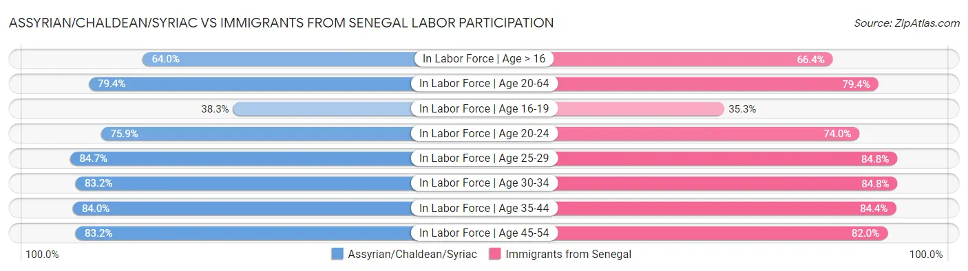 Assyrian/Chaldean/Syriac vs Immigrants from Senegal Labor Participation