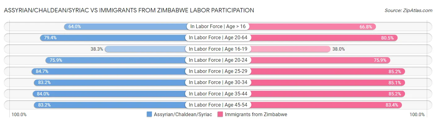 Assyrian/Chaldean/Syriac vs Immigrants from Zimbabwe Labor Participation