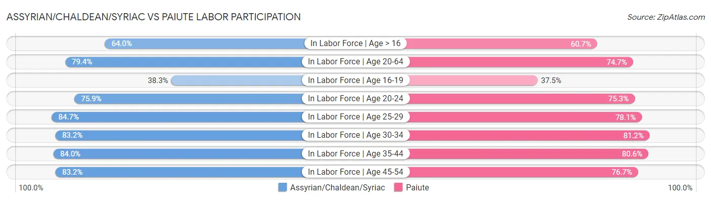Assyrian/Chaldean/Syriac vs Paiute Labor Participation